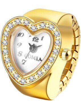 Unisex Gold Analog Quartz Easy Read Adjustable Modern Heart Finger Ring Watch